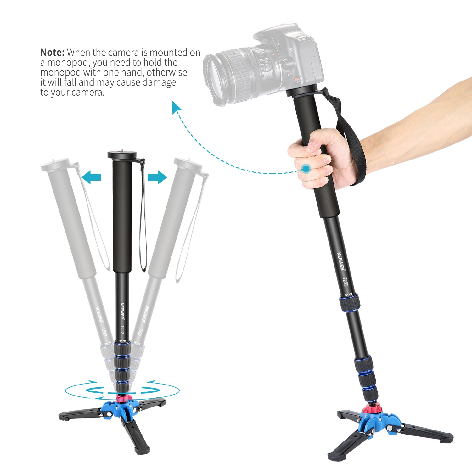 10101314_2 NEEWER T222 EXTENDABLE CAMERA MONOPOD STAND BASE (10101314) – Au meilleur prix en Tunisie